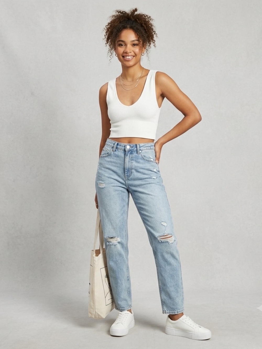 Forever 21 Ribbed Seamless Cropped Tank Top White V-Neck Size M